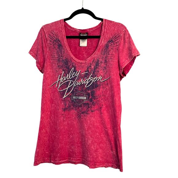 Harley Davidson Pink V-neck Graphic T-shirt 2 Sided L Ft Lauderdale Biker Bling - Picture 1 of 8